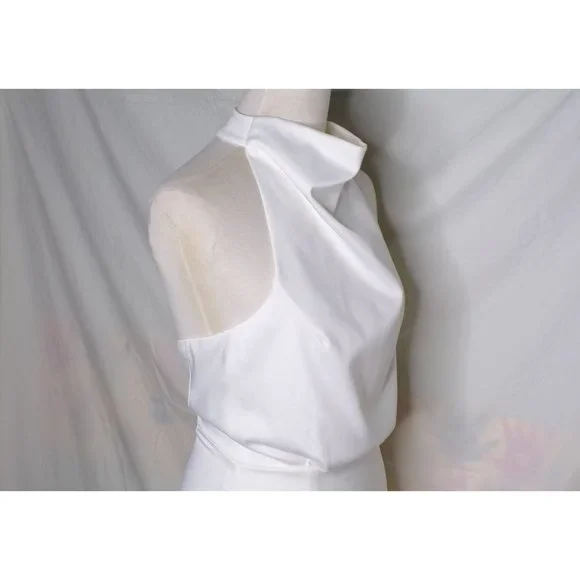 🆕ELLIATT Camo Asymmetric Satin Halter Dress Medium 6 White